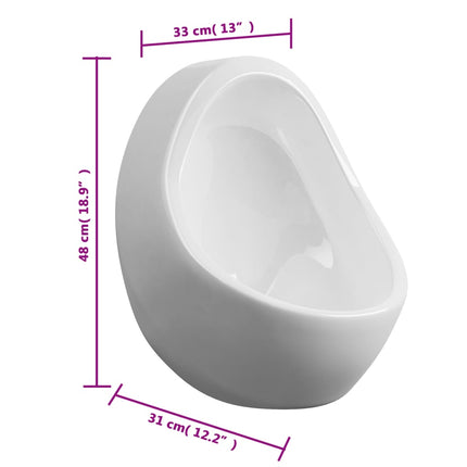 væghængt urinal med skylleventil keramisk hvid