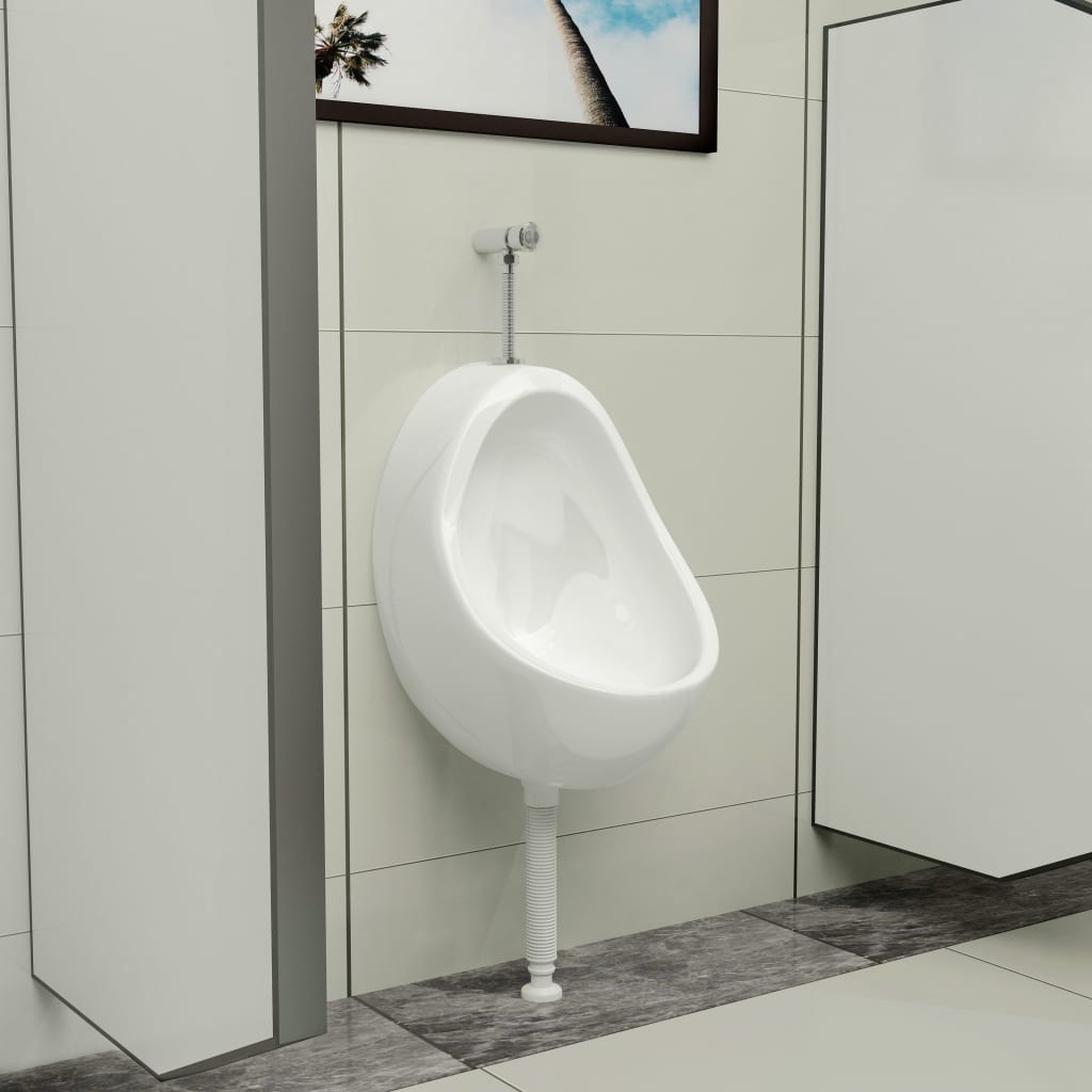 væghængt urinal med skylleventil keramisk hvid
