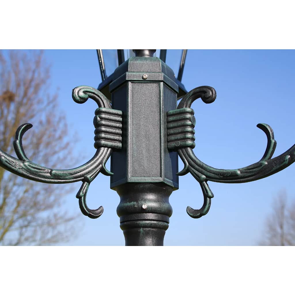 lygtepæl med 3 arme 230 cm aluminium mørkegrøn/sort