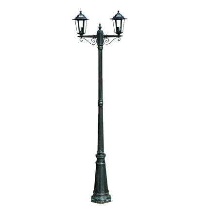 lygtepæl med 2 arme 215 cm aluminium mørkegrøn/sort