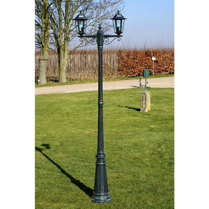 lygtepæl med 2 arme 215 cm aluminium mørkegrøn/sort