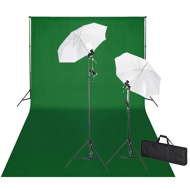 studiosæt med grøn fotobaggrund og lamper 600 x 300 cm