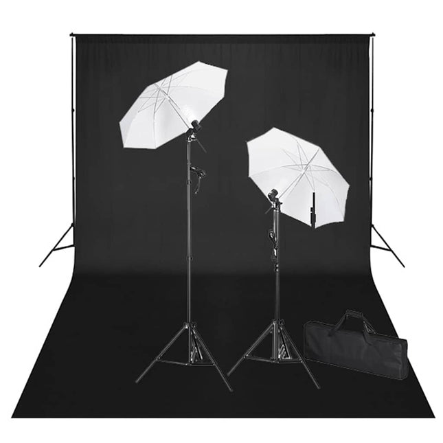 studiosæt med sort fotobaggrund og lamper 600 x 300 cm