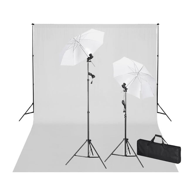 studiosæt med hvid fotobaggrund og lamper 600 x 300 cm