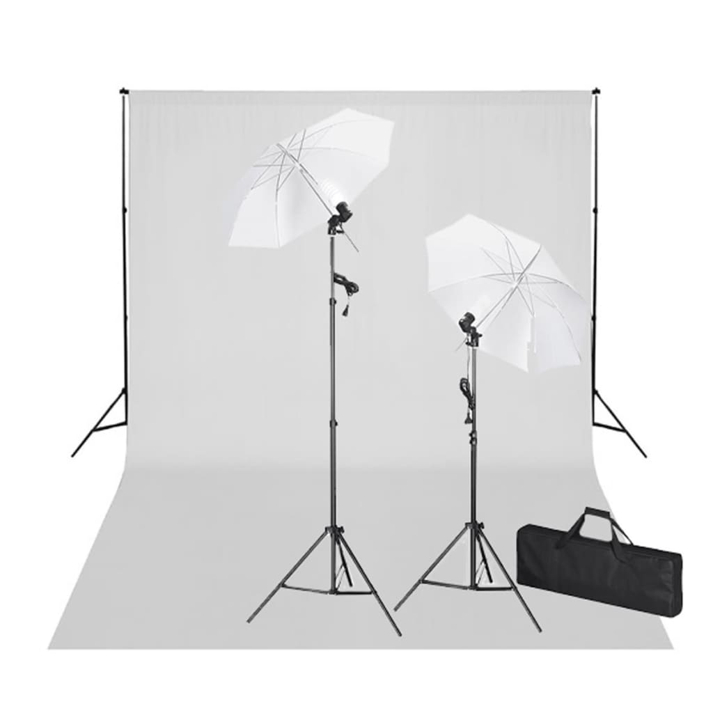 studiosæt med hvid fotobaggrund og lamper 600 x 300 cm