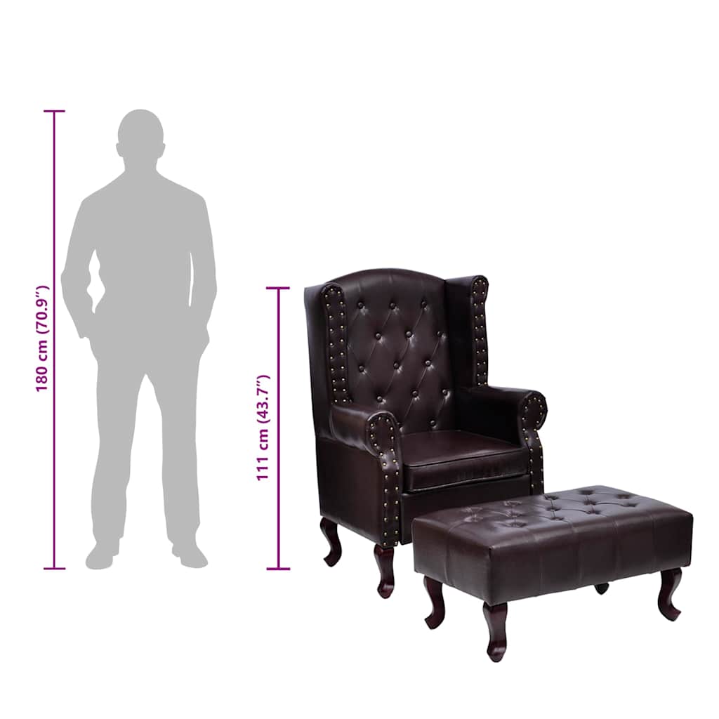 lænestol med fodskammel kunstlæder mørkebrun