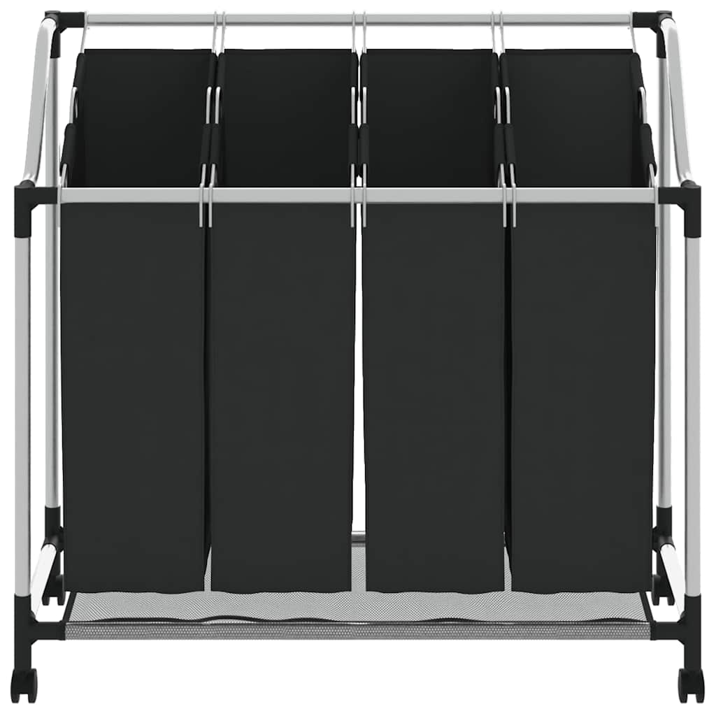 vasketøjskurv med 4 poser sort grå