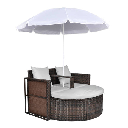 haveseng med parasol polyrattan brun