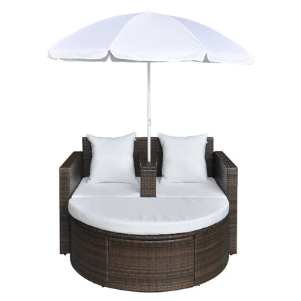 haveseng med parasol polyrattan brun