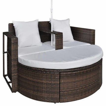 haveseng med parasol polyrattan brun