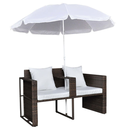 haveseng med parasol polyrattan brun