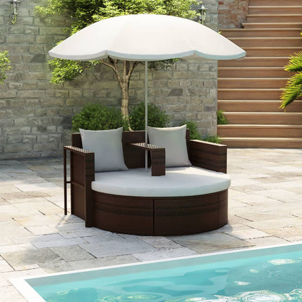 haveseng med parasol polyrattan brun