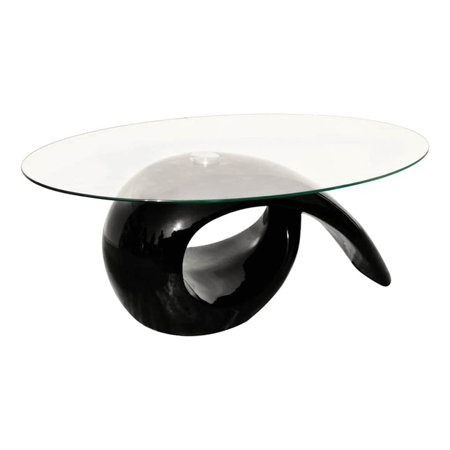 sofabord med oval bordplade i glas højglans sort