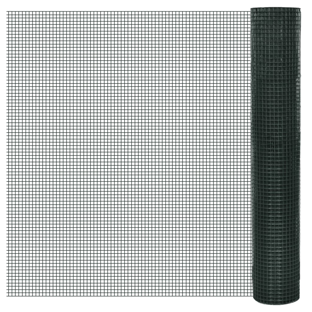 hønsenet galvaniseret stål med PVC-belægning 25 x 1 m grøn