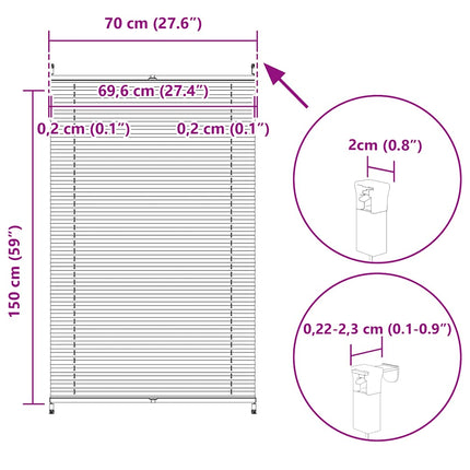 Plisserede blinde 70x150 cm hvid