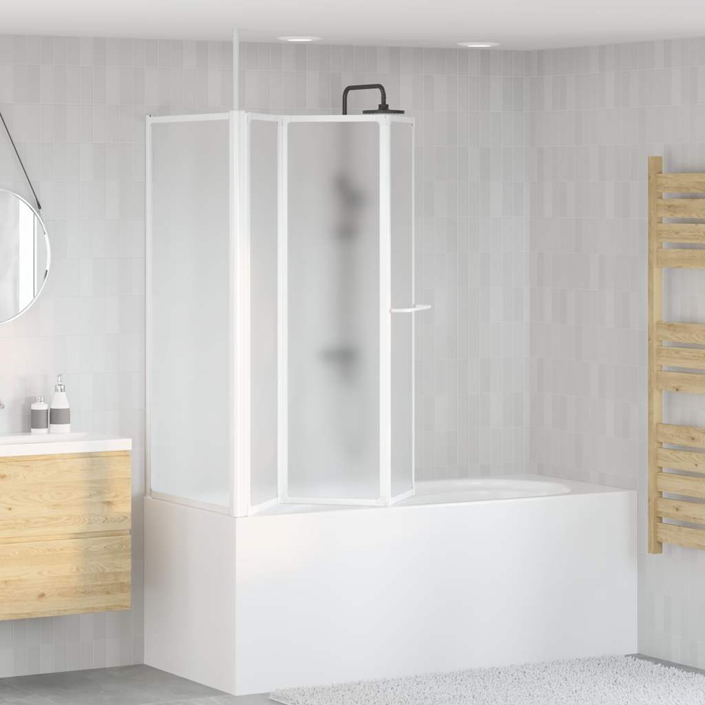 L-formet foldbar brusevæg 70 × 120 × 137 cm - 4 paneler, hvid