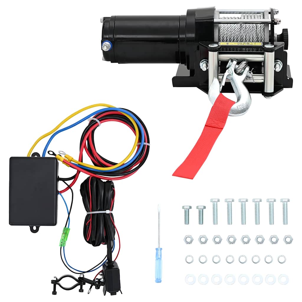 12 V elektrisk kranspil 1360 kg med monteringsplade og lederulle