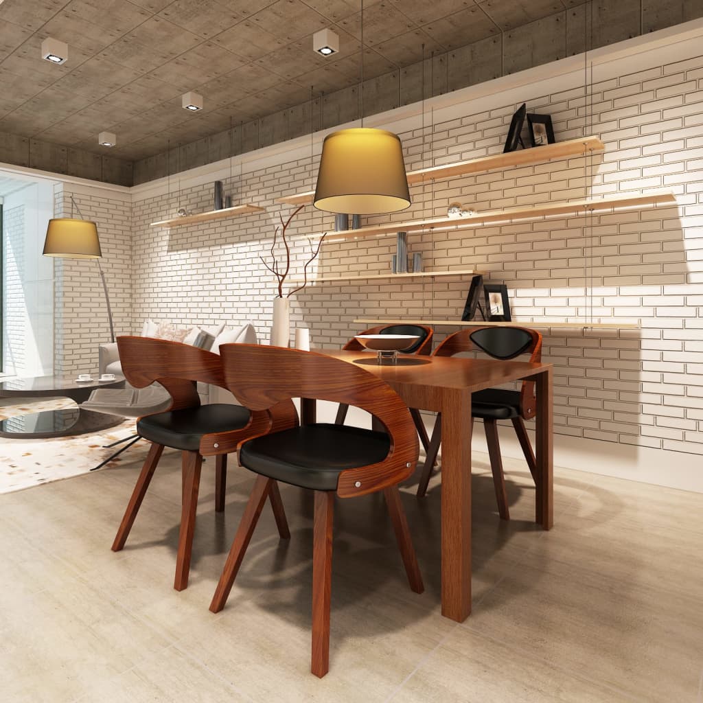 spisebordsstole 4 stk. bøjet træ og kunstlæder brun