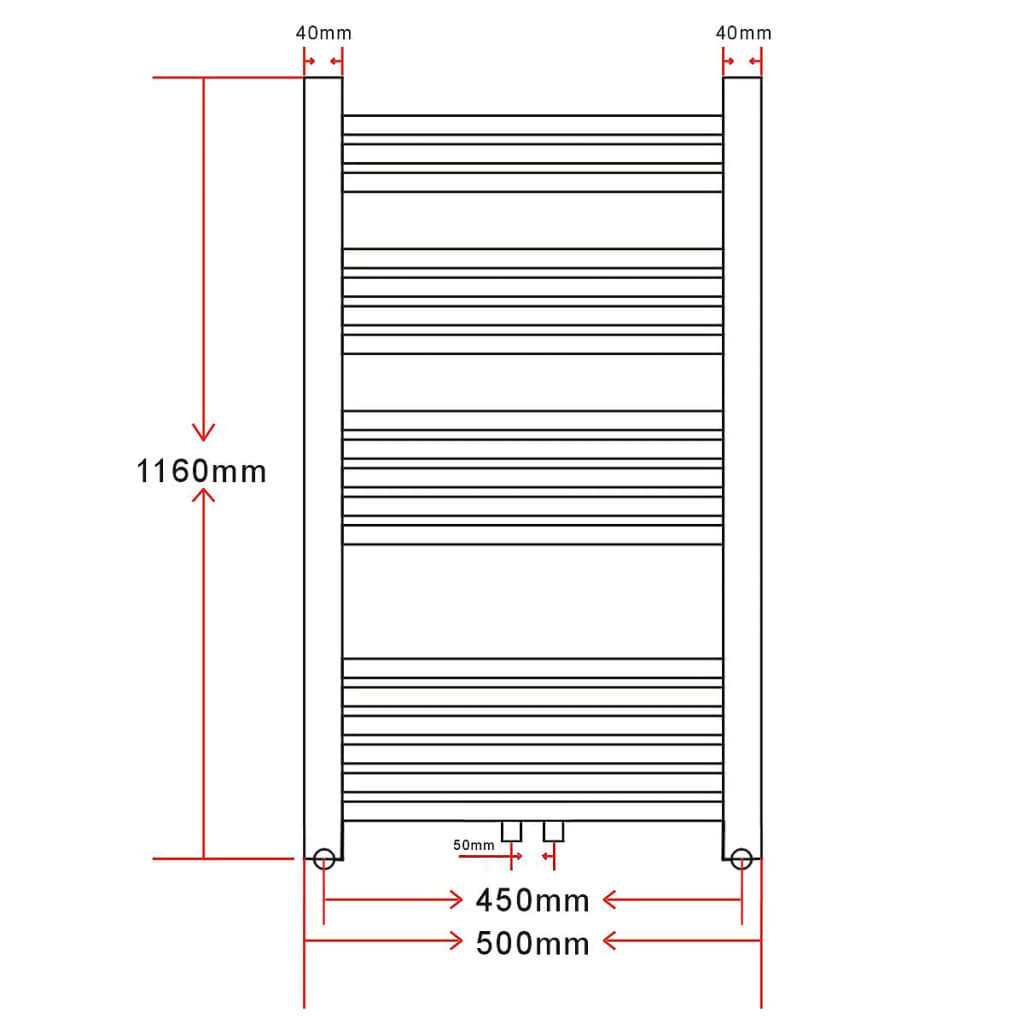 håndklædetørrer centralvarme montering side/midt 500x1160 mm