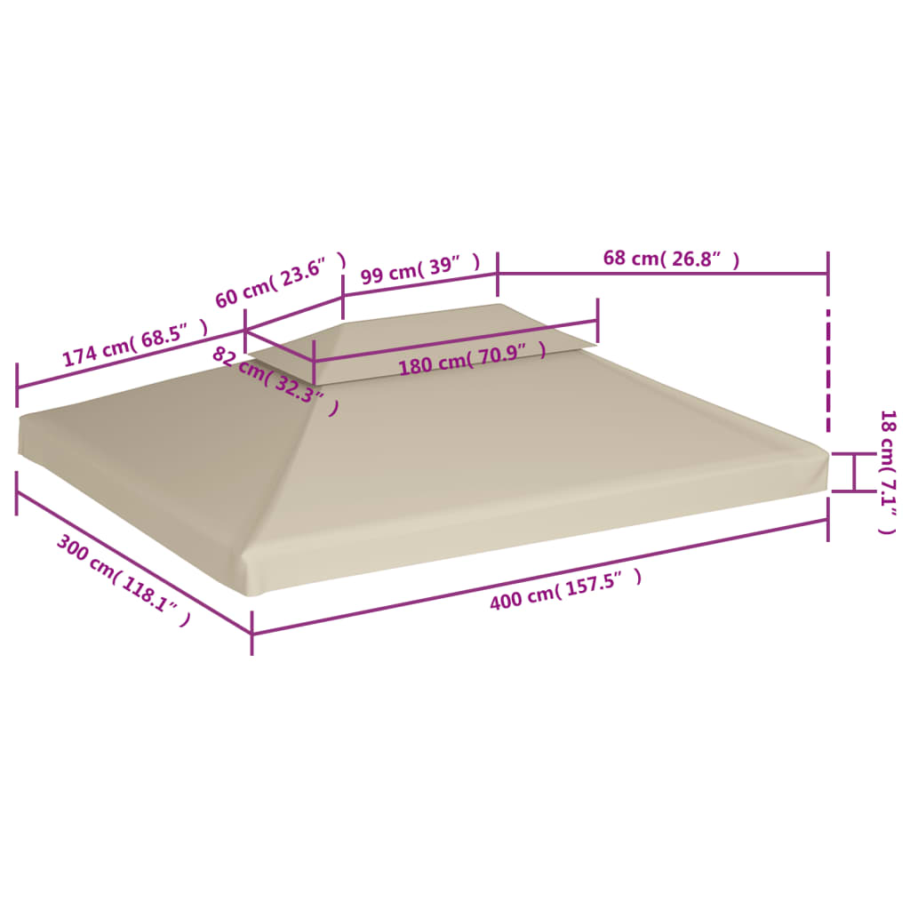baldakin til havepavillon 3x4 m 310 g/m² beige