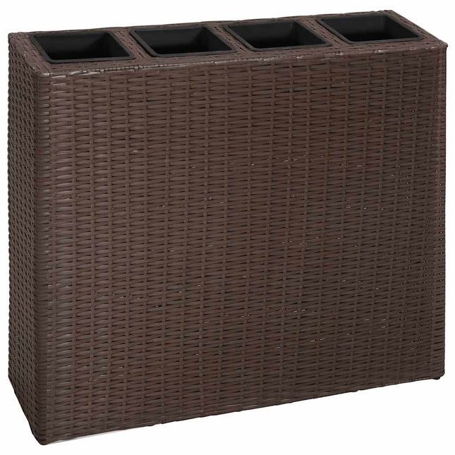 plantekasse med 4 krukker polyrattan brun