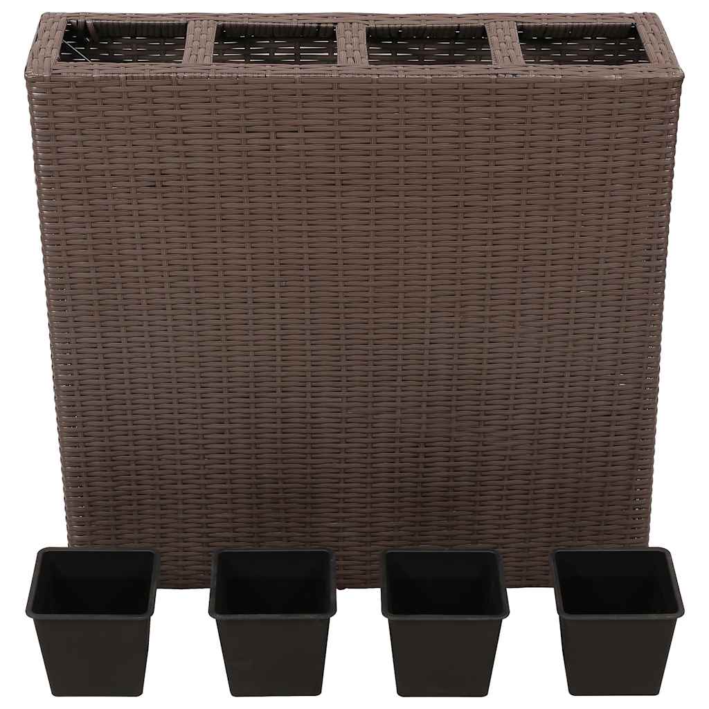 plantekasse med 4 krukker polyrattan brun