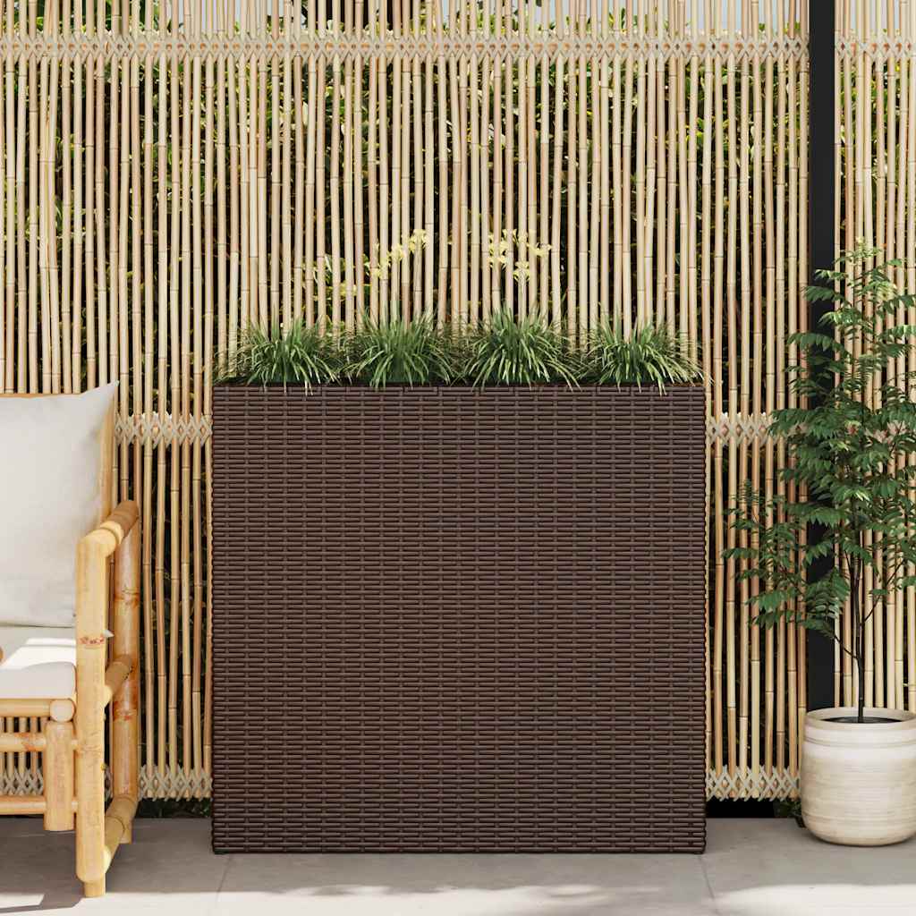 plantekasse med 4 krukker polyrattan brun