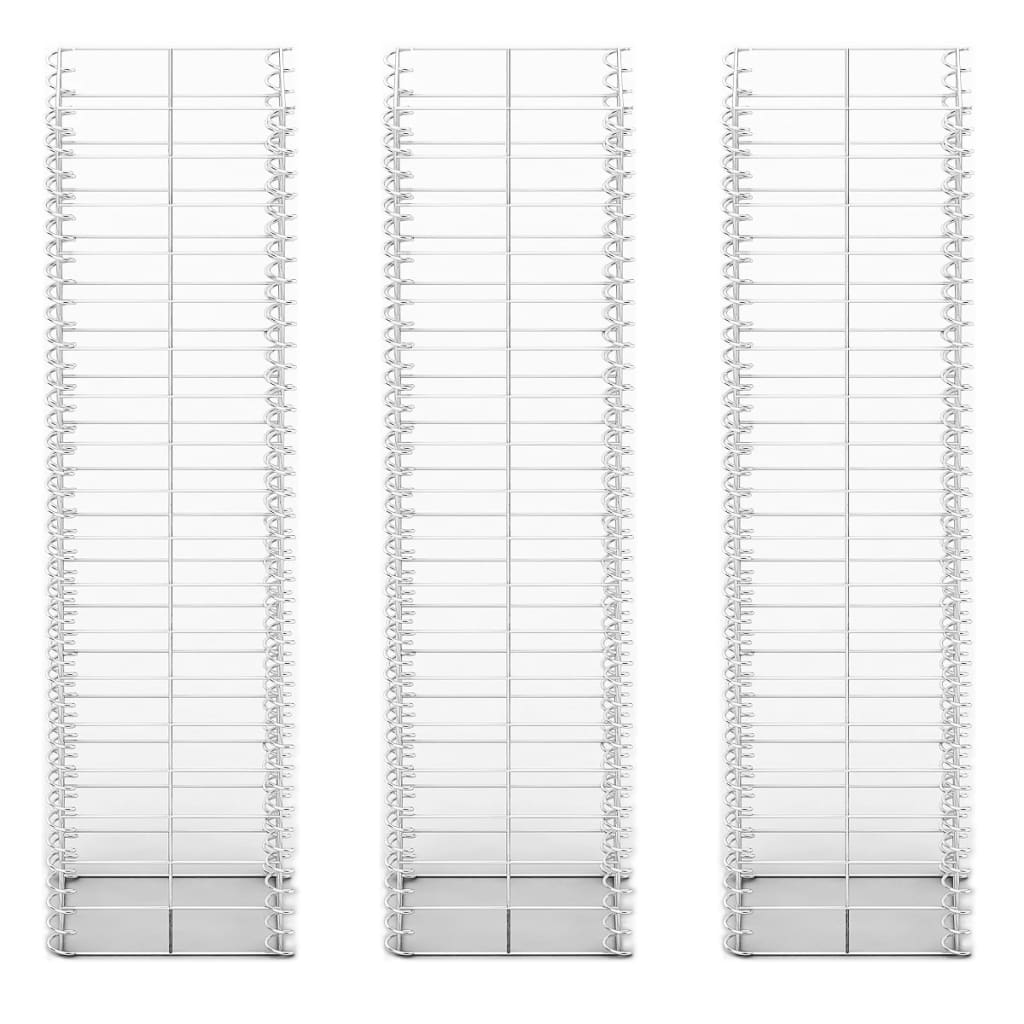 gabionsæt 3 stk. galvaniseret ståltråd 25 x 25 x 100 cm