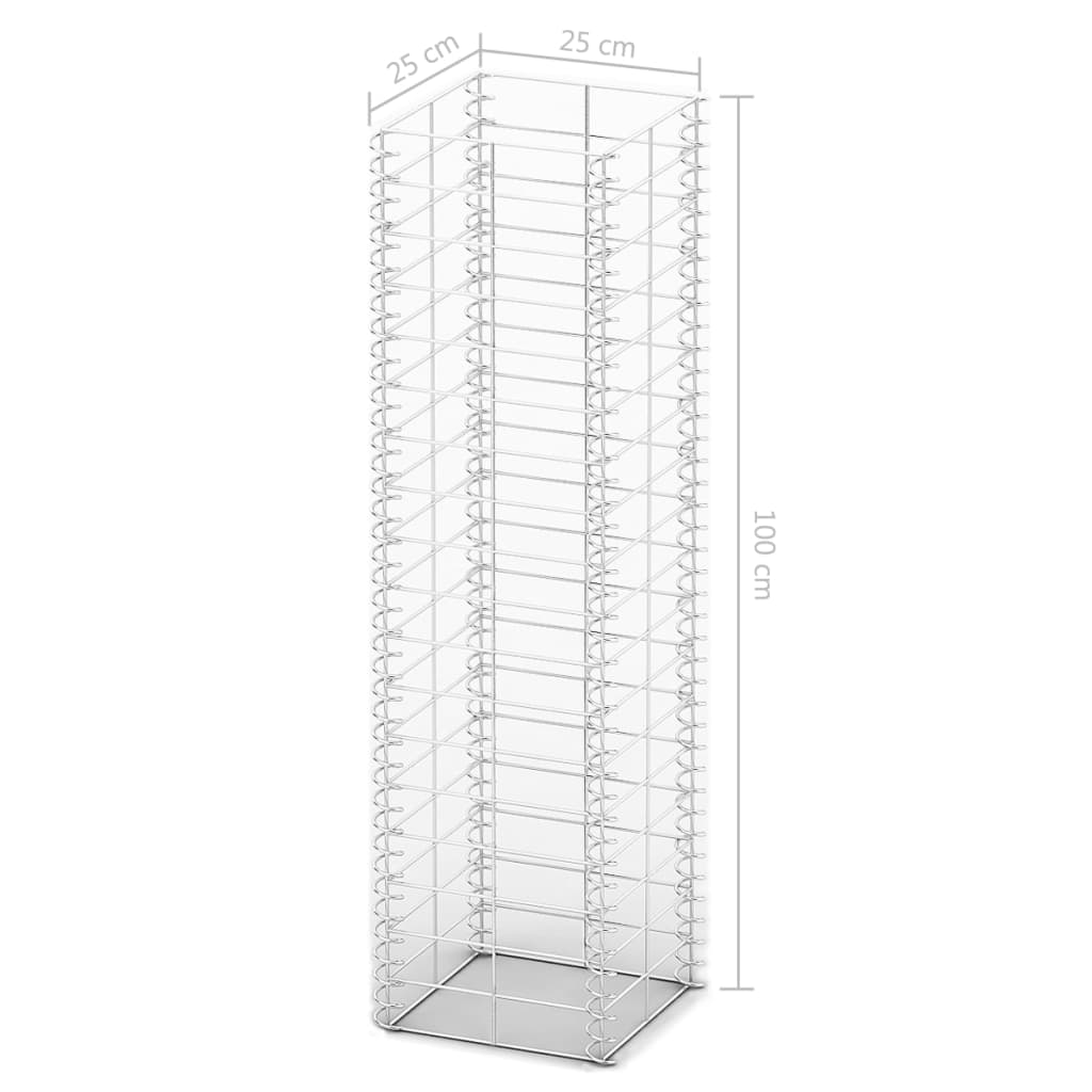 gabionsæt 3 stk. galvaniseret ståltråd 25 x 25 x 100 cm