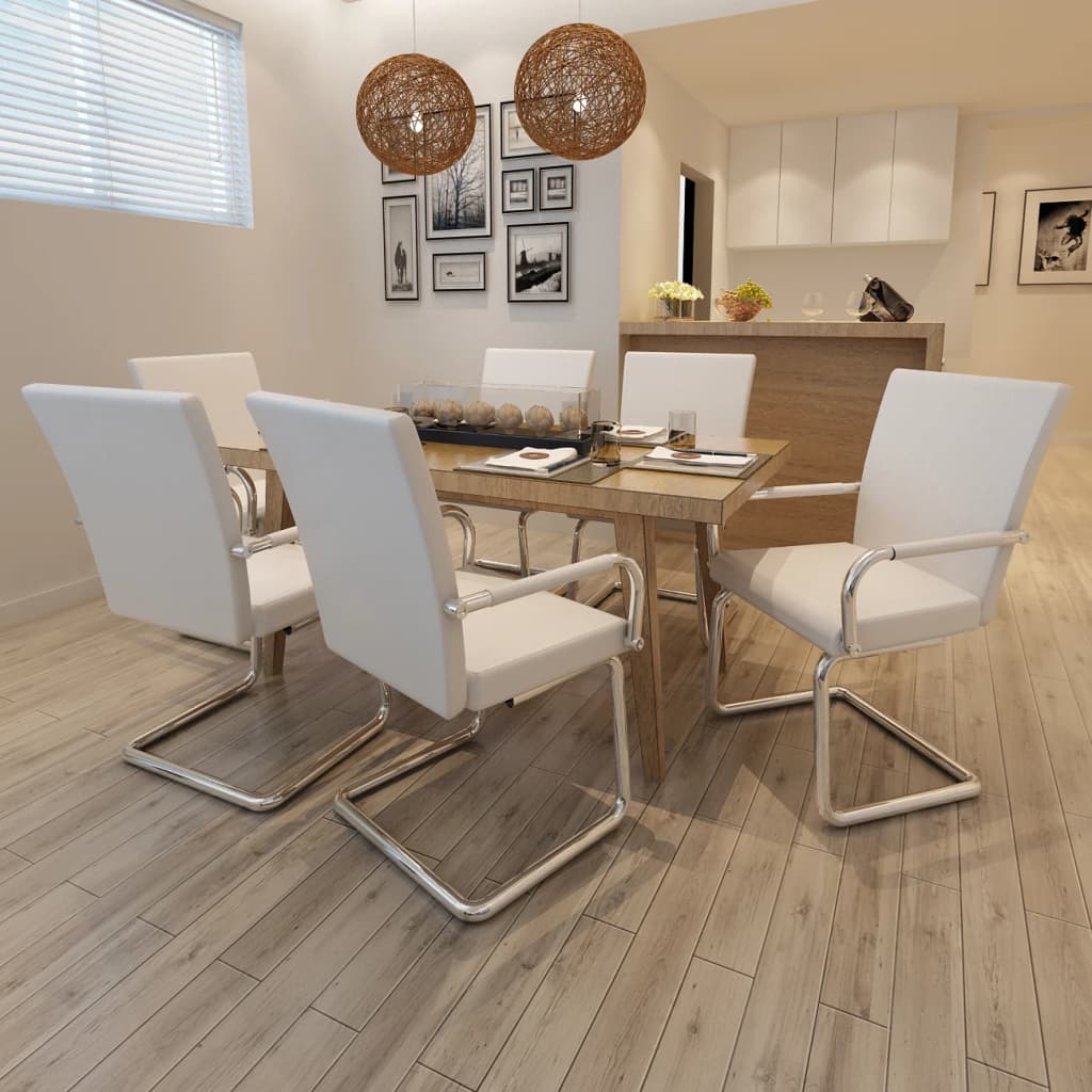 spisebordsstole med cantilever 6 stk. stof hvid