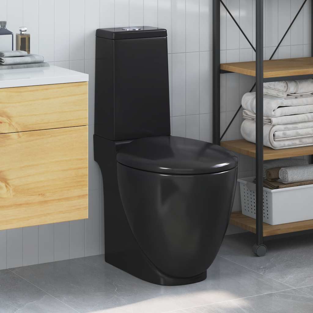 keramisk toilet med rund bund afløb i bunden sort