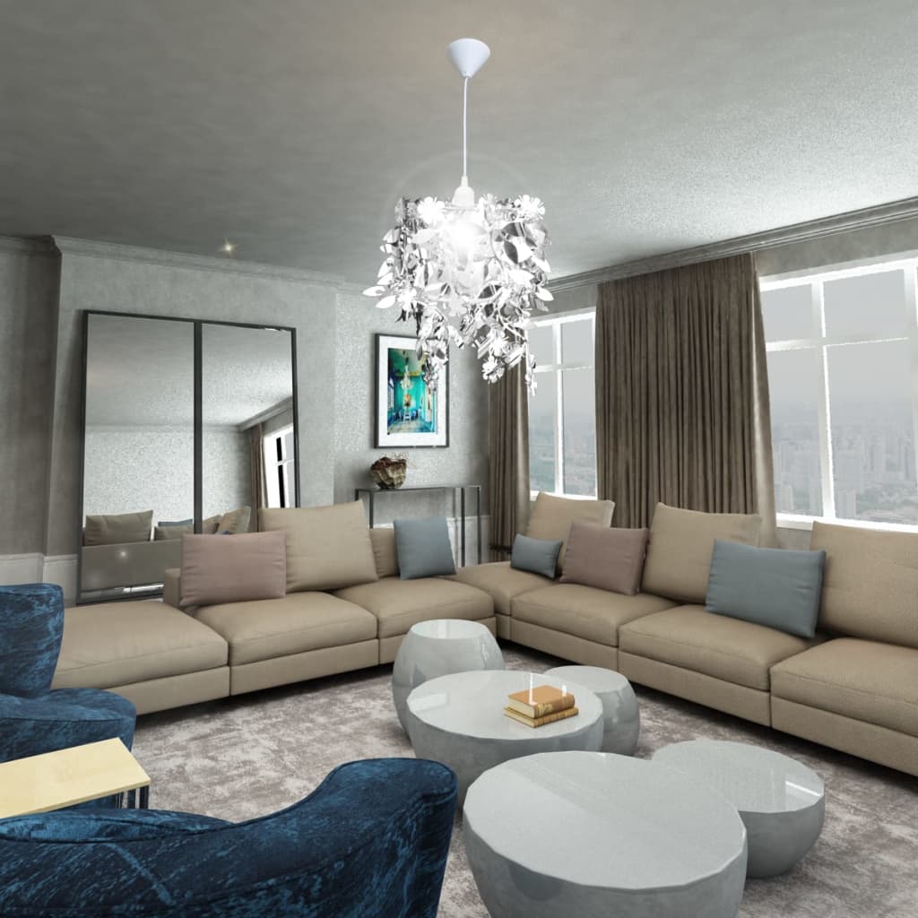 Blade Pailletter Vedhæng Lysekrone 21,5 x 30 cm Sølvfarvet