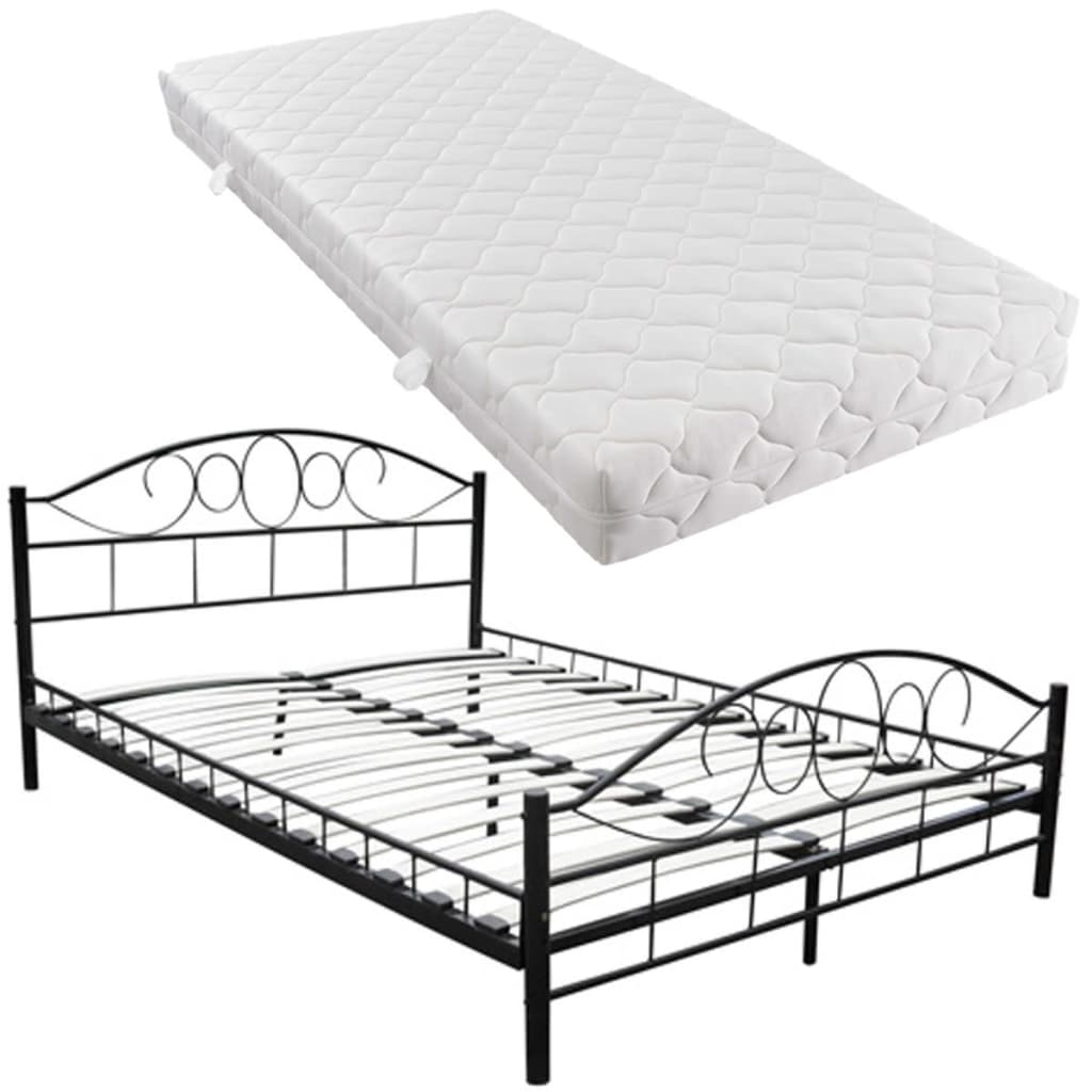 seng med madras sort metal 180 x 200 cm