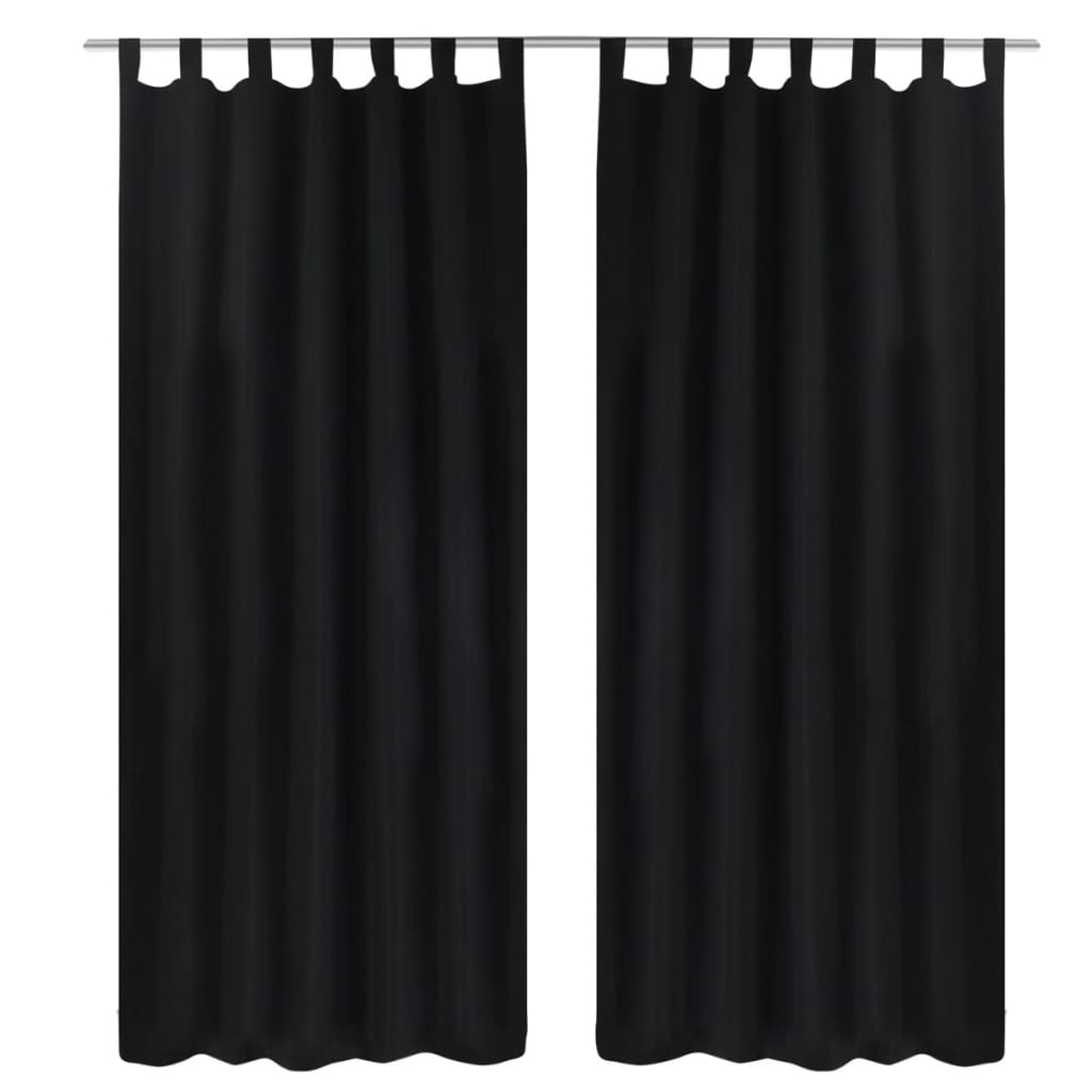 Gardiner i mikro-satin med løkker 2 stk. 140 x 175 cm sort