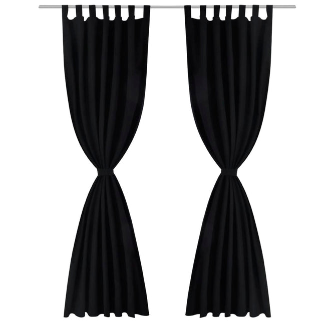 Gardiner i mikro-satin med løkker 2 stk. 140 x 175 cm sort