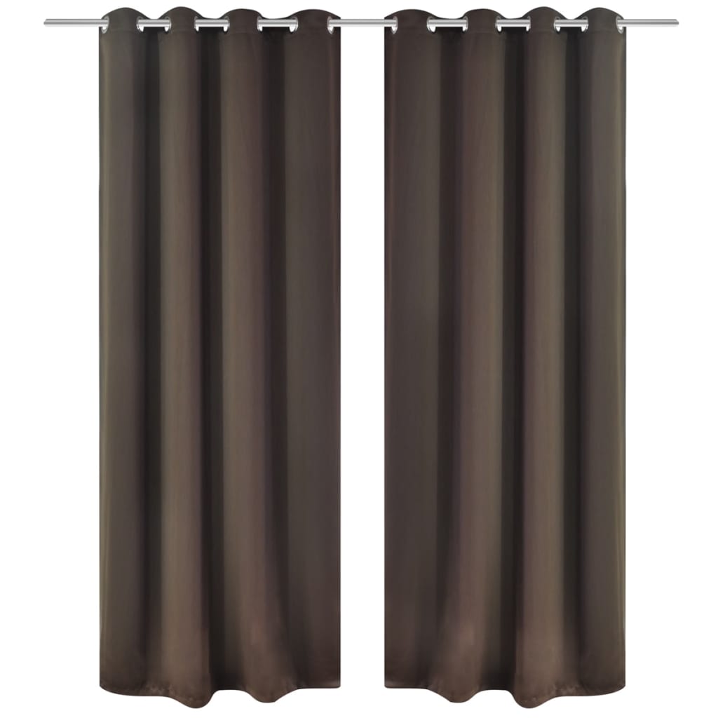 2 stk Brun Blackout Gardiner med Metal Ringe 135 x 245 cm billede