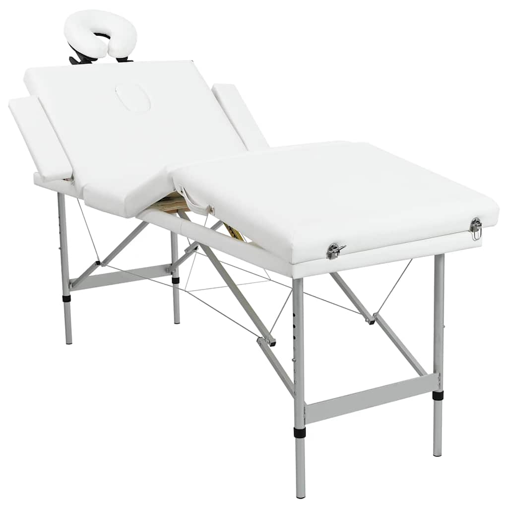 Cremefarvet sammenfoldeligt massagebord med aluminiumsstel,4 zoner