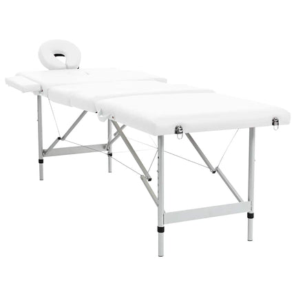 Cremefarvet sammenfoldeligt massagebord med aluminiumsstel,4 zoner