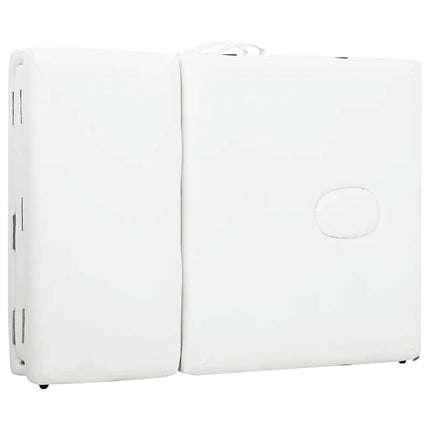 Cremefarvet sammenfoldeligt massagebord med aluminiumsstel,4 zoner