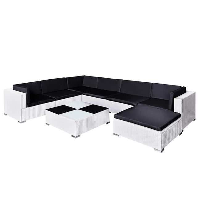 haveloungesæt 8 dele med hynder polyrattan hvid