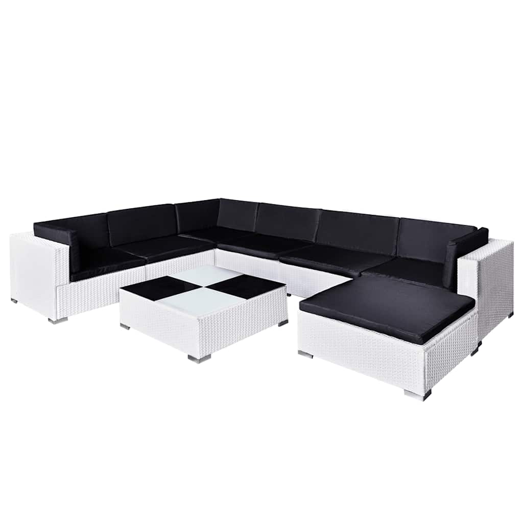 haveloungesæt 8 dele med hynder polyrattan hvid