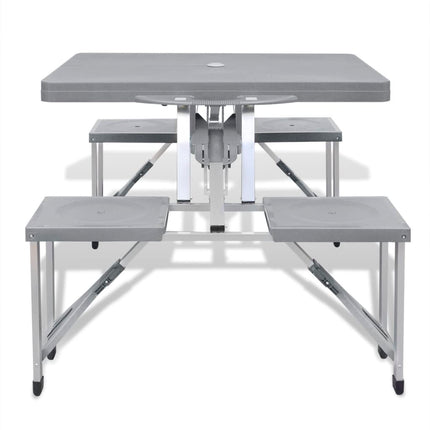 Foldbart campingbordsæt med 4 taburetter i aluminium ekstra let