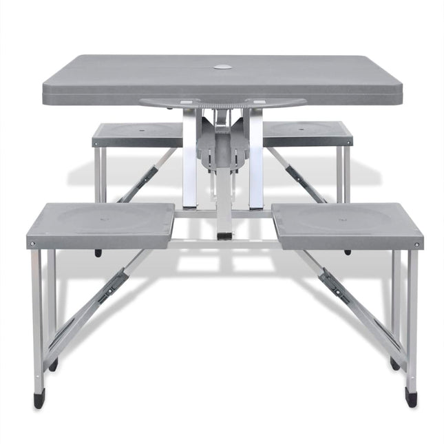 Foldbart campingbordsæt med 4 taburetter i aluminium ekstra let