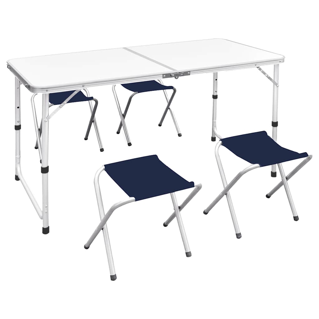 Campingbord med 4 klapstole - højdejusterbart 120 × 60 cm