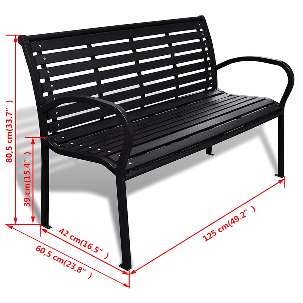 havebænk 125 cm stål og WPC sort