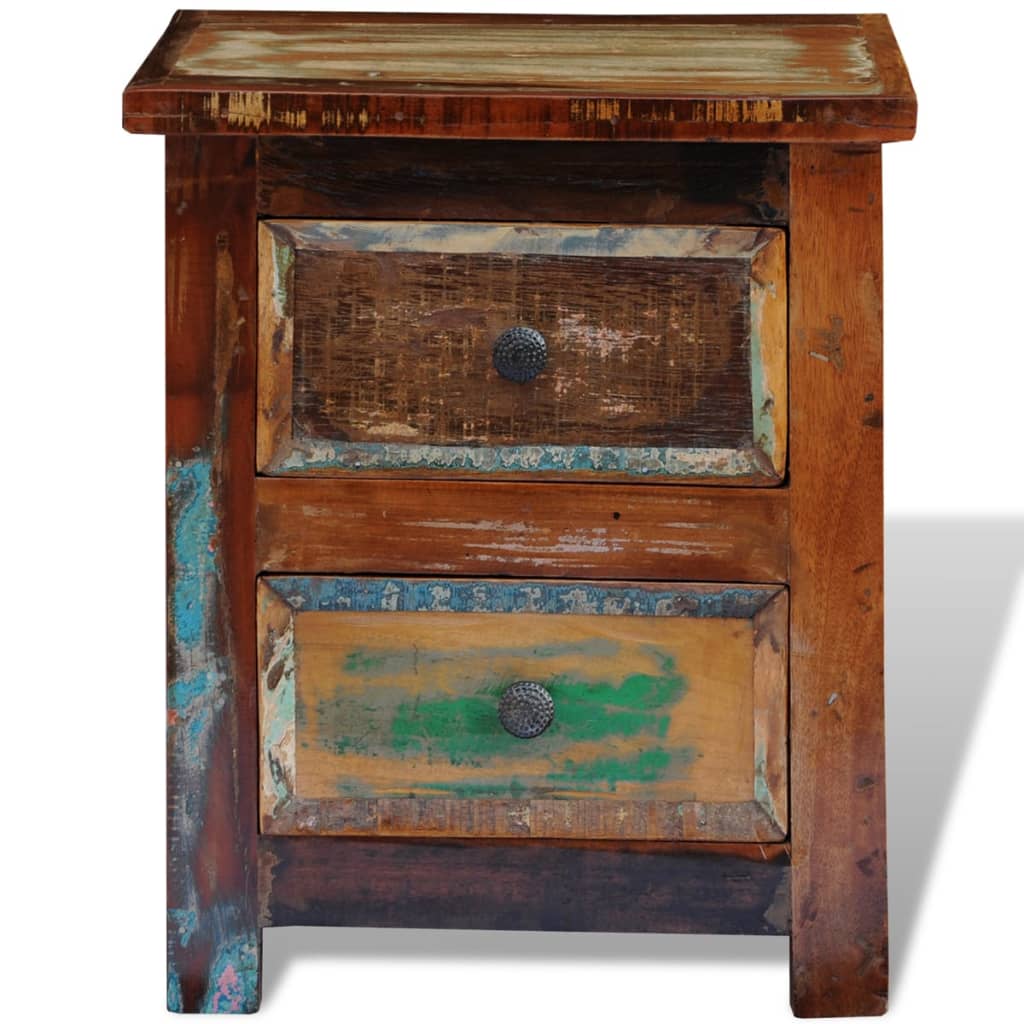 sengebord med 2 skuffer massivt genbrugstræ