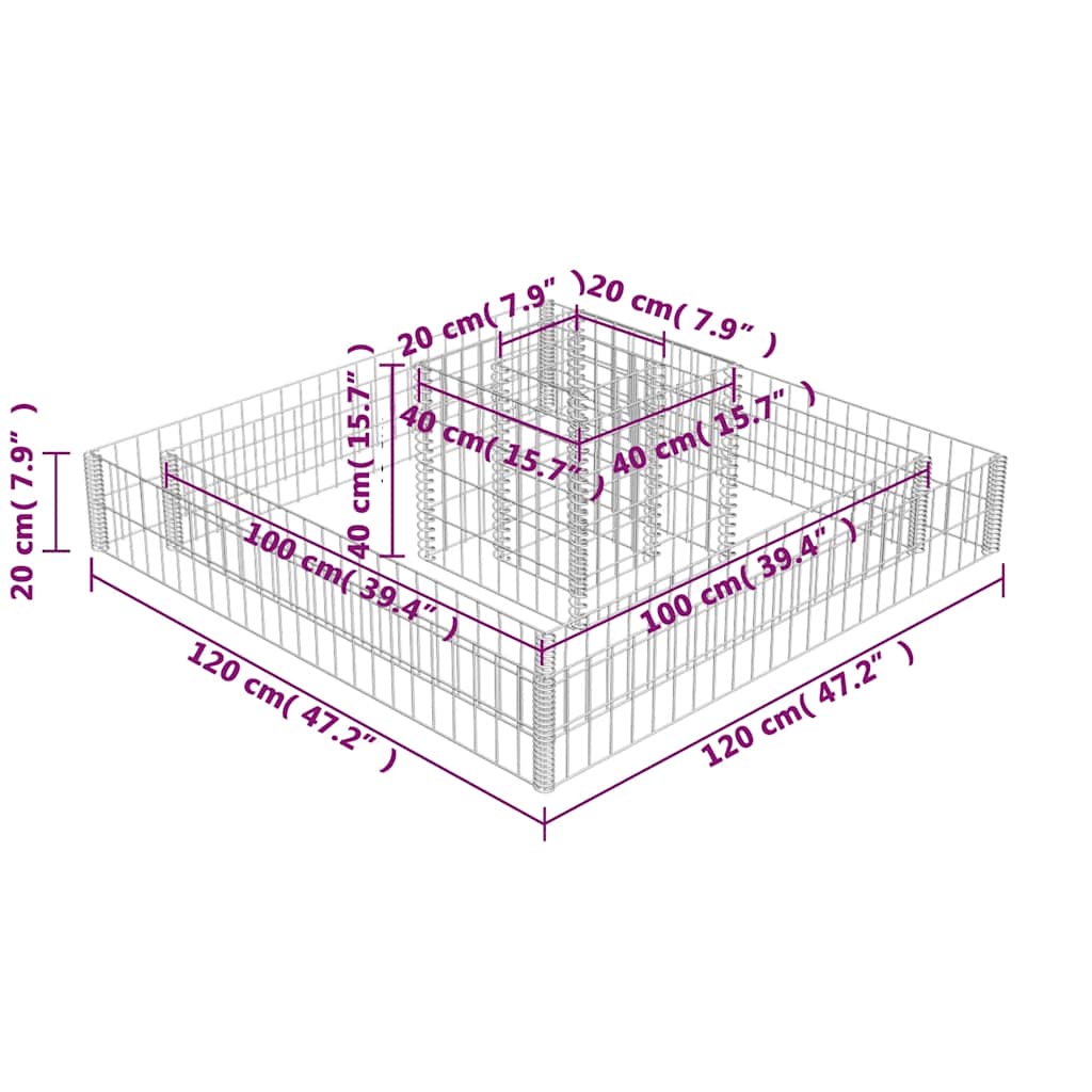 gabion-plantekasse galvaniseret stål 120 x 120 x 20 cm