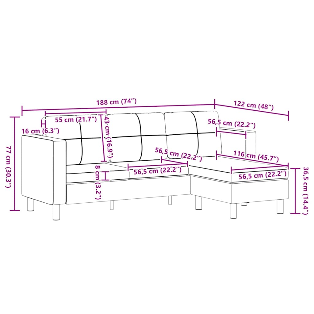 sektionssofa 3-pers. kunstlæder sort