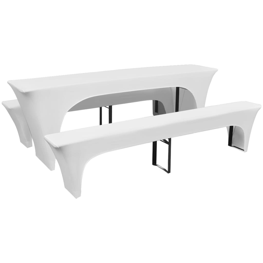 3 betræk til ølbord og bænke 220x70x80 cm stræk hvid billede
