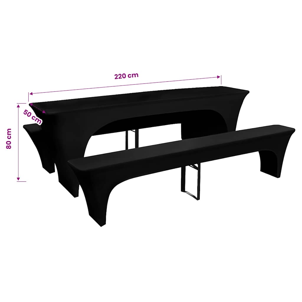 3 betræk til ølbord og bænke 220x50x80 cm stræk sort